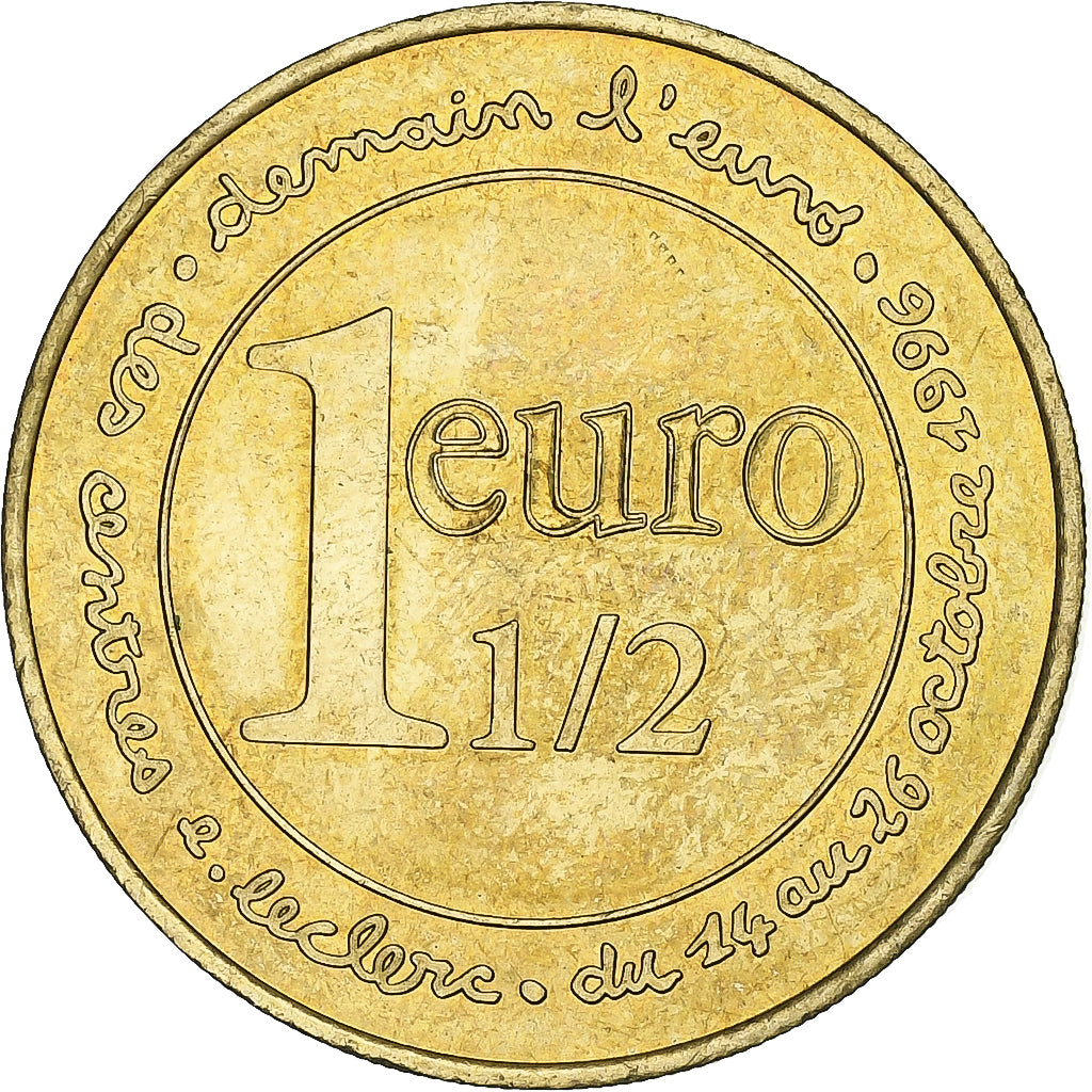 France, Token, 1.5 Euro Centres Leclerc, 1996, Brass, AU(55-58)