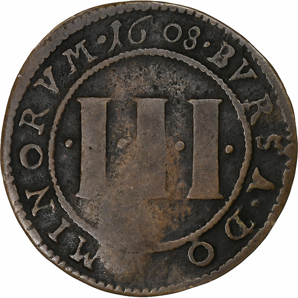 Cathedral chapter of Münster, 3 Pfennig, 1608, Munster, Copper, VF(30-35)
