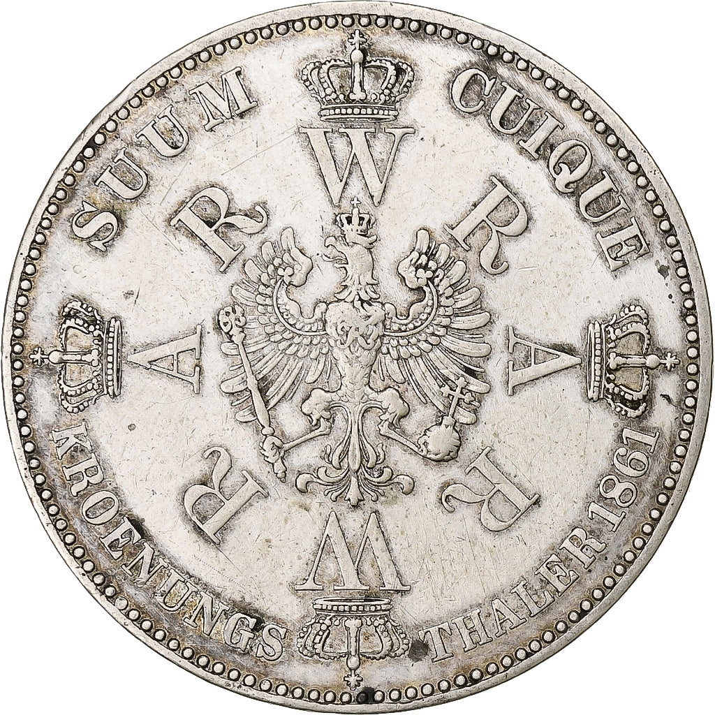 Kingdom of Prussia, Wilhelm I, Krönungstaler, 1861, Berlin, Argento, BB+