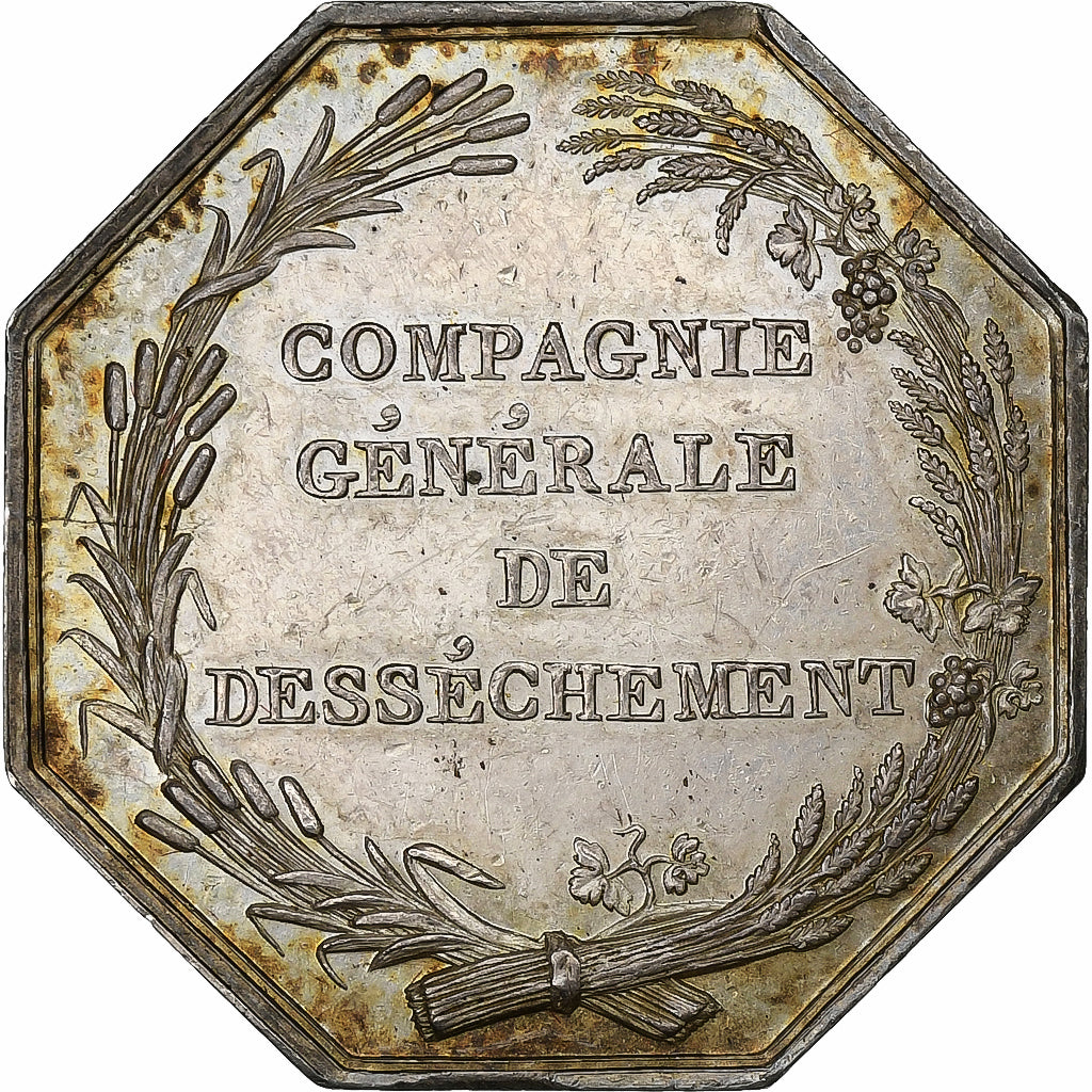 France, Token, Compagnie générale de desséchement, 1828, Silver, AU(55-58)