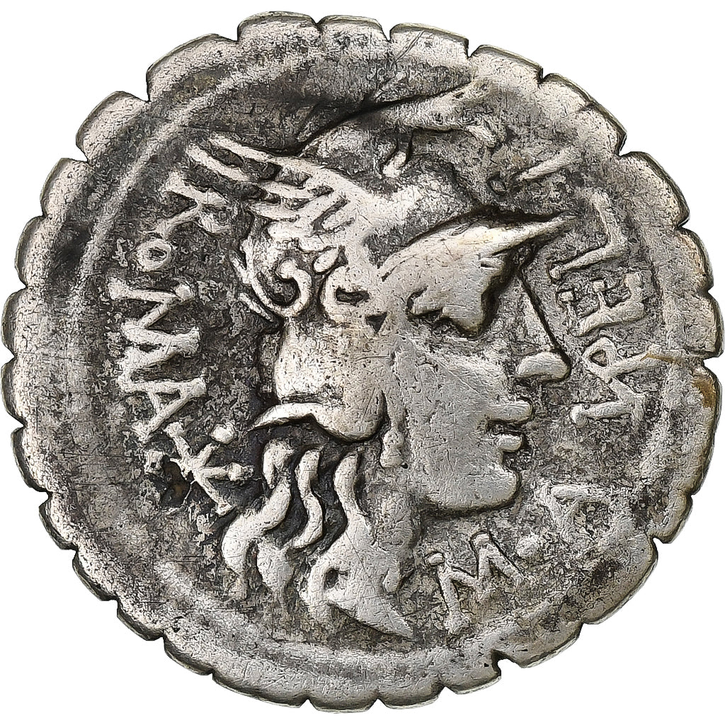 Aurelia, Domitia, Licinia, Denarius Serratus, 118 BC, Narbo, Silver, VF(30-35)