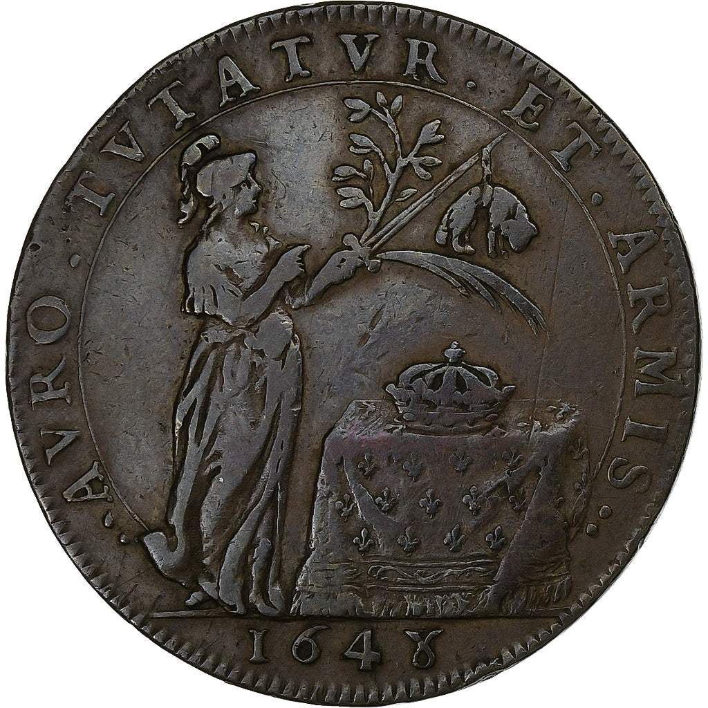 France, Token, Louis XIV, Chambre des Comptes de Dijon, 1649, Copper, EF(40-45)