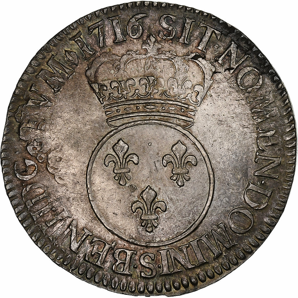 France, Louis XV, Ecu Vertugadin, 1716, Reims, réformé, Silver, AU(50-53)