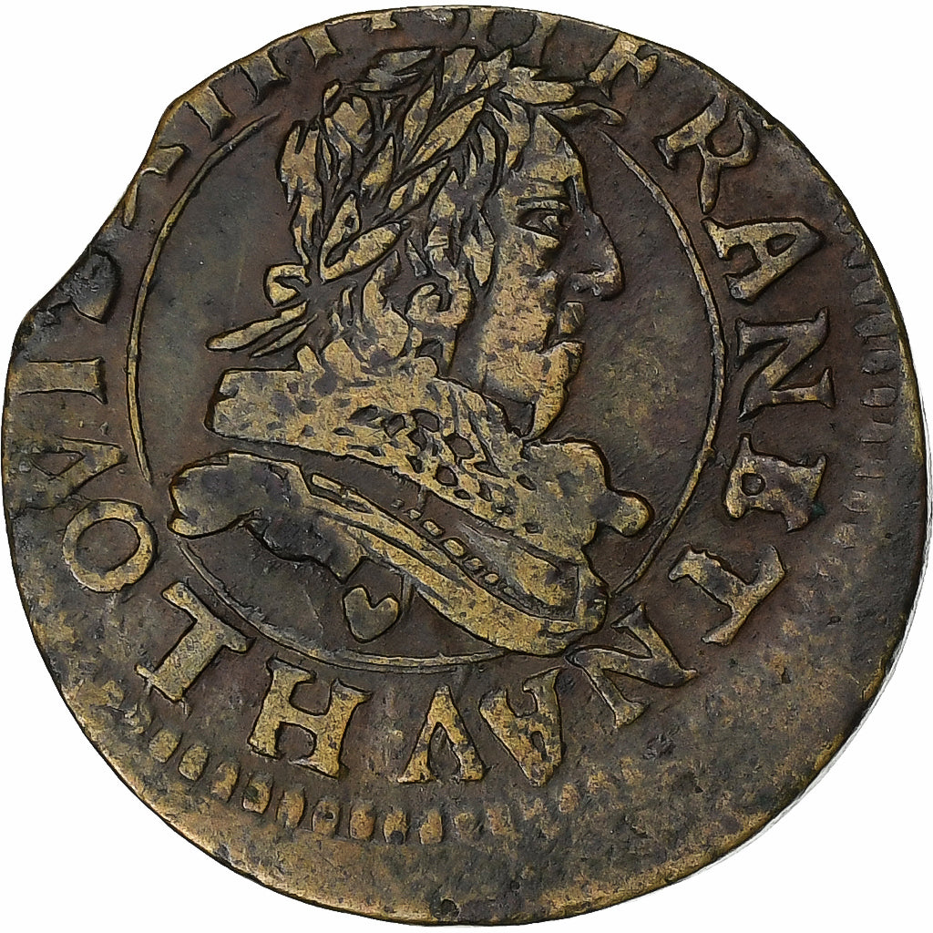 Francia, Louis XIII, Double Tournois, 1632, La Rochelle, Cobre, MBC, CGKL:304