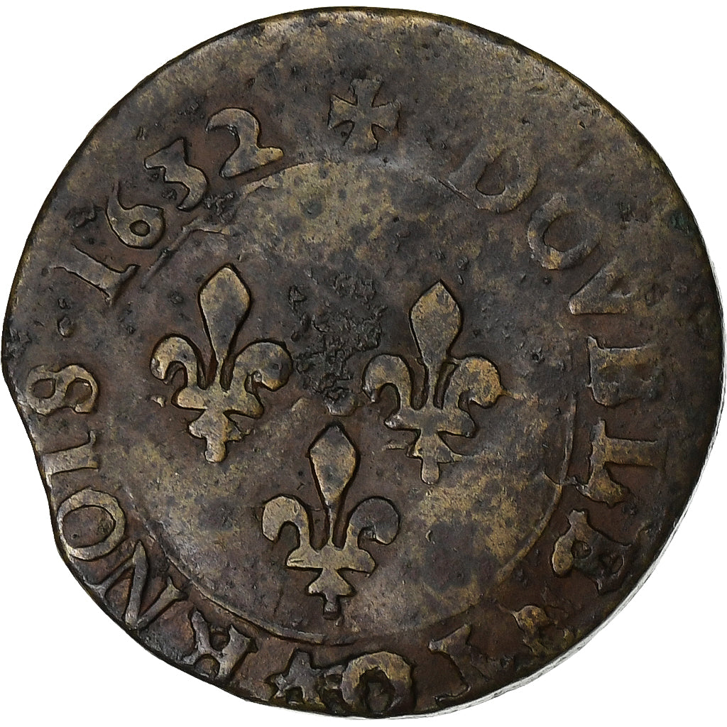 Francia, Louis XIII, Double Tournois, 1632, La Rochelle, Cobre, MBC, CGKL:304