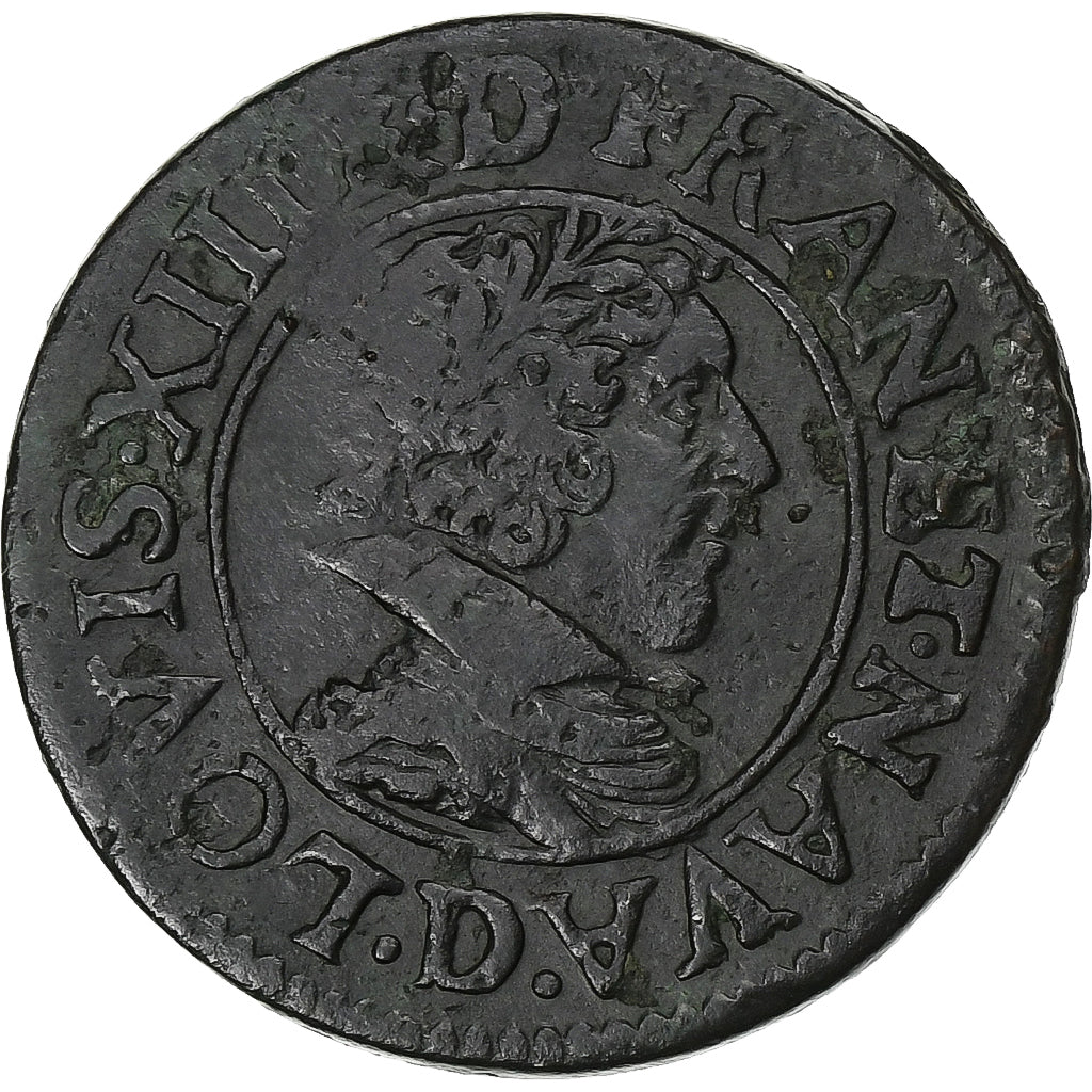 Frankrijk, Louis XIII, Double Tournois, 1628, Lyon, Koper, ZF, CGKL:348
