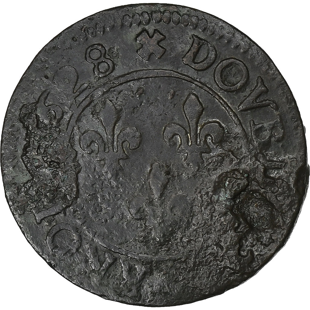 Frankrijk, Louis XIII, Double Tournois, 1628, Lyon, Koper, ZF, CGKL:348