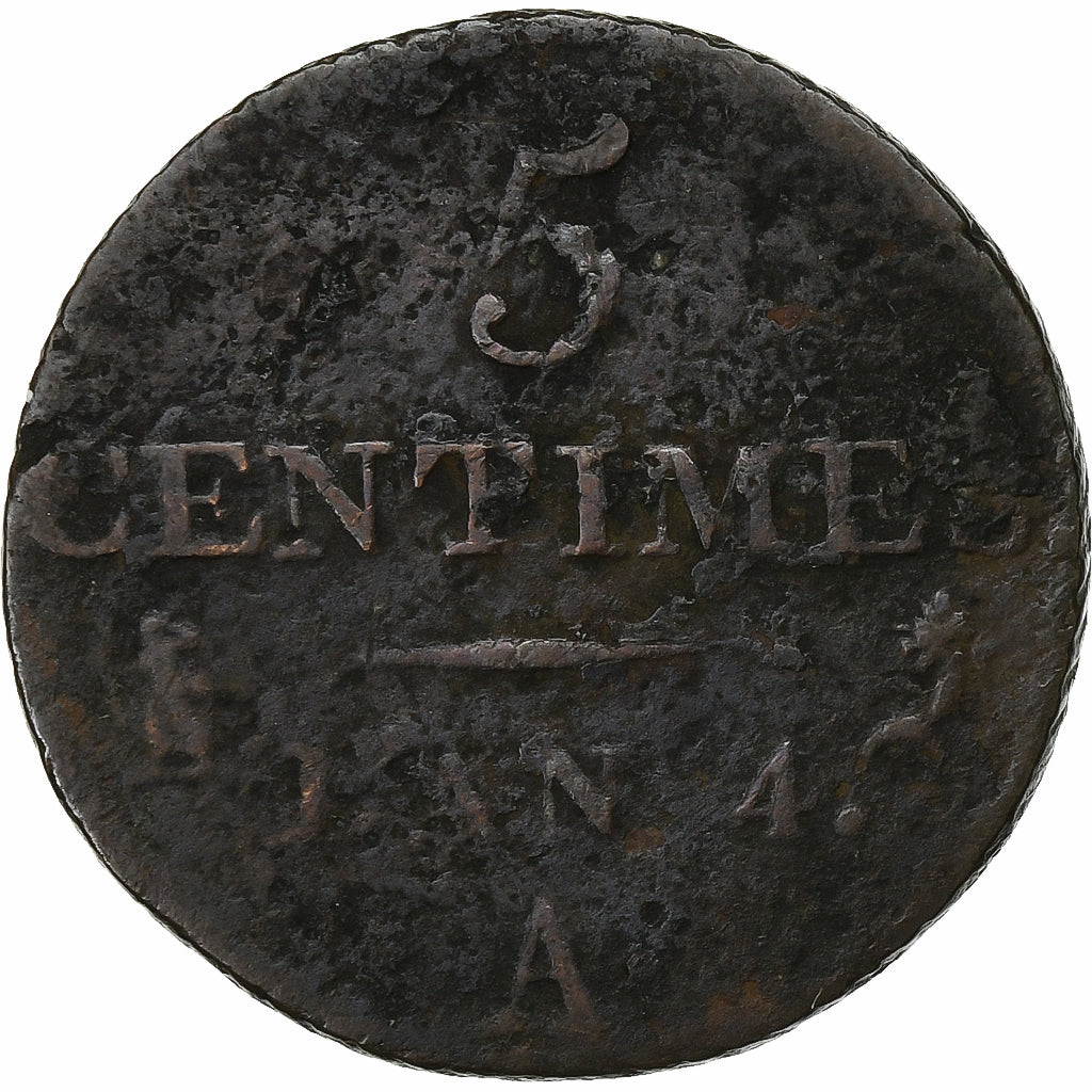 Francia, 5 Centimes, Dupré, AN 4, Paris, Bronzo, MB, Gadoury:124
