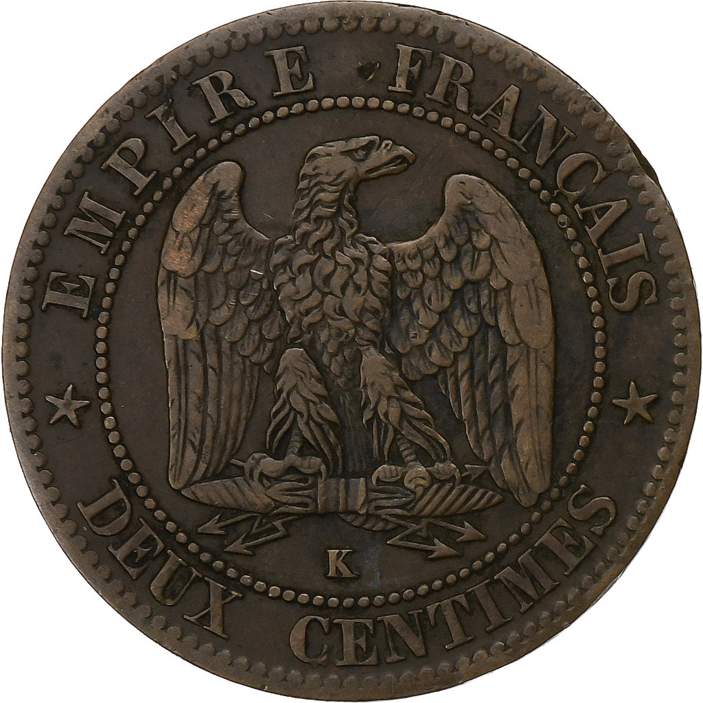 Francia, Napoleon III, 2 Centimes, 1862, Bordeaux, Bronce, MBC, Gadoury:155