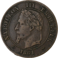 Francja, Napoleon III, 2 Centimes, 1861, Bordeaux, Brązowy, AU(50-53)