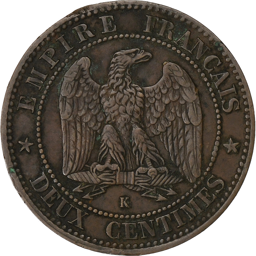 Francja, Napoleon III, 2 Centimes, 1861, Bordeaux, Brązowy, AU(50-53)