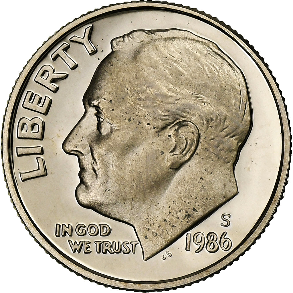 États-Unis, Dime, Roosevelt, 1986, San Francisco, BE, Cupronickel plaqué
