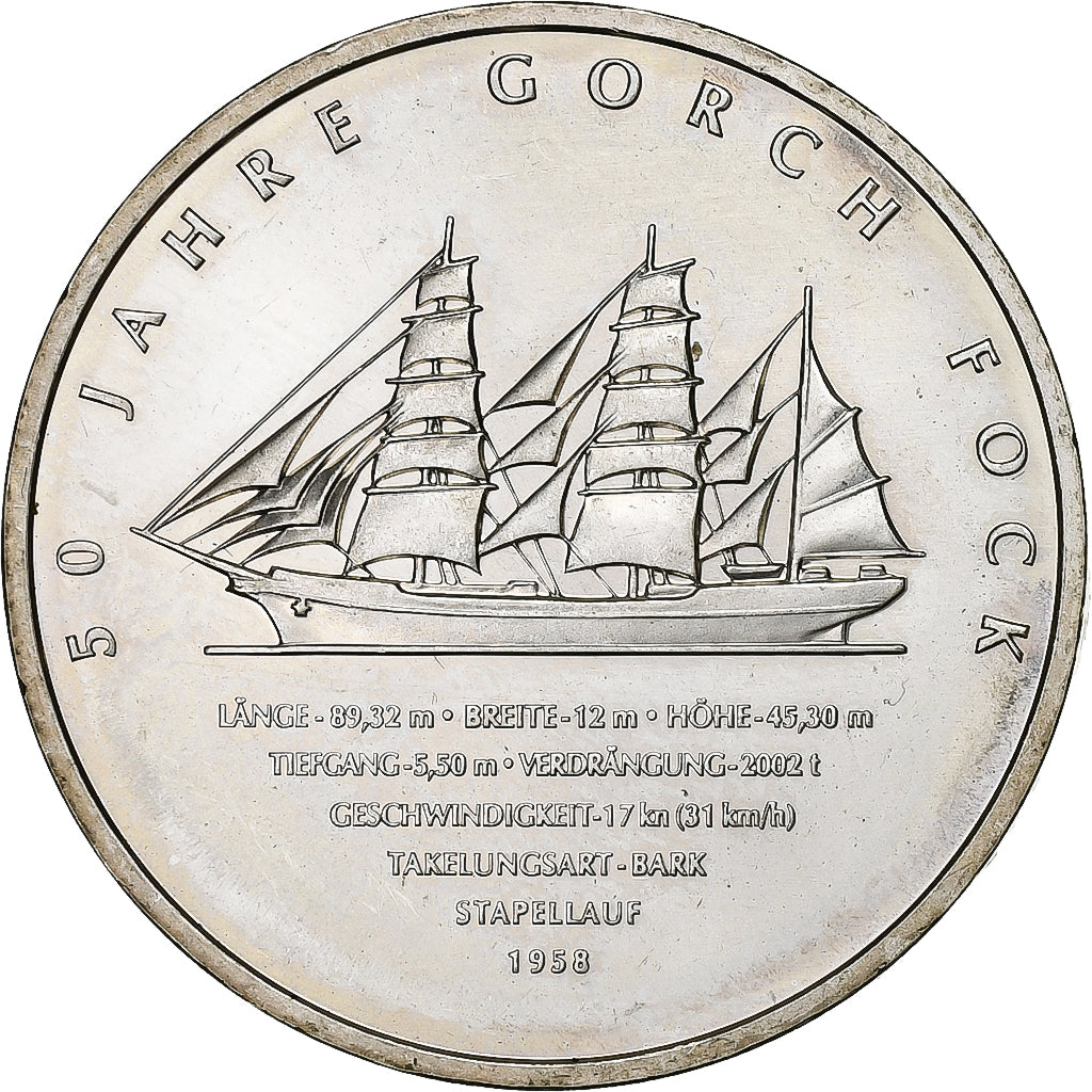 Germany, 10 Euro, Gorch Fock, 2008, Hamburg, Silver, MS(60-62), KM:274