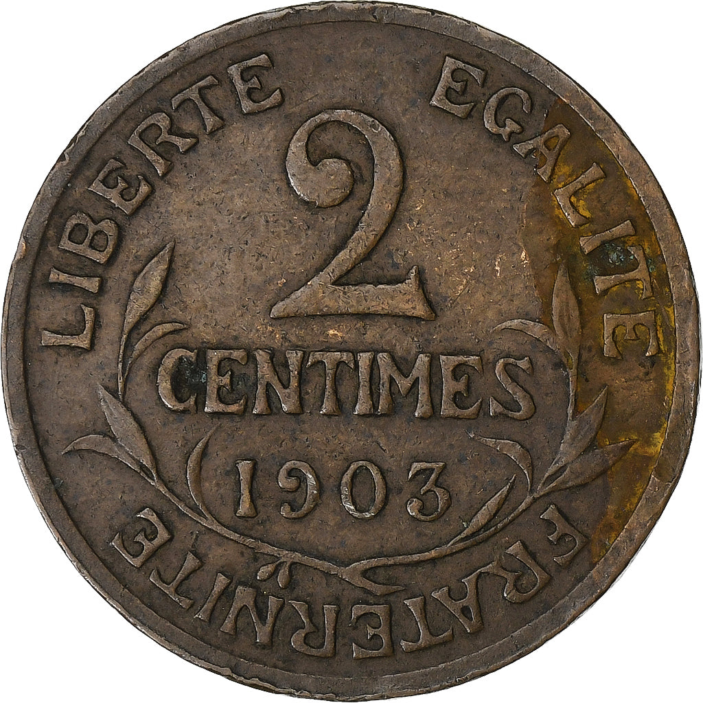 Francia, 2 Centimes, Daniel-Dupuis, 1903, Paris, Bronzo, BB, Gadoury:107, KM:841