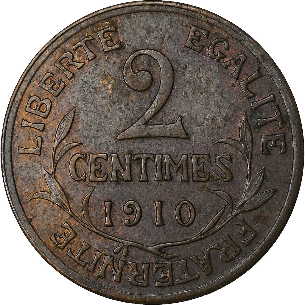 France, 2 Centimes, Daniel-Dupuis, 1910, Paris, Bronze, AU(50-53), Gadoury:107