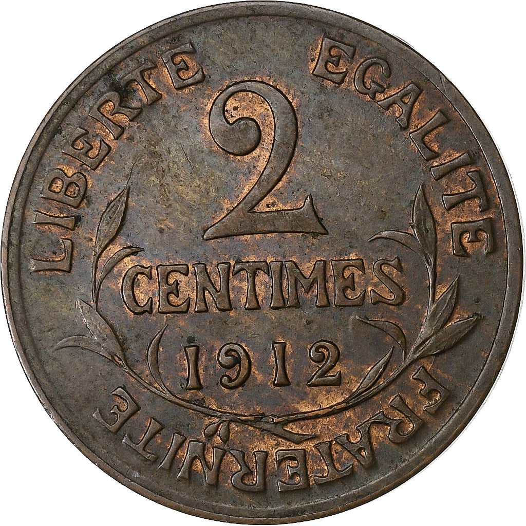 France, 2 Centimes, Daniel-Dupuis, 1912, Paris, Bronze, AU(55-58), Gadoury:107