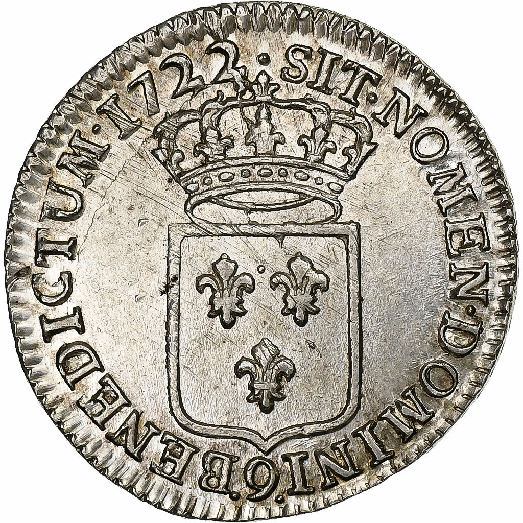 France, Louis XV, 1/3 écu de France, 1722, Rennes, Silver, AU(50-53)
