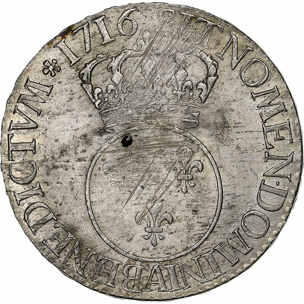 Frankrijk, Louis XV, Ecu Vertugadin, 1716, Paris, Zilver, ZF, Gadoury:317