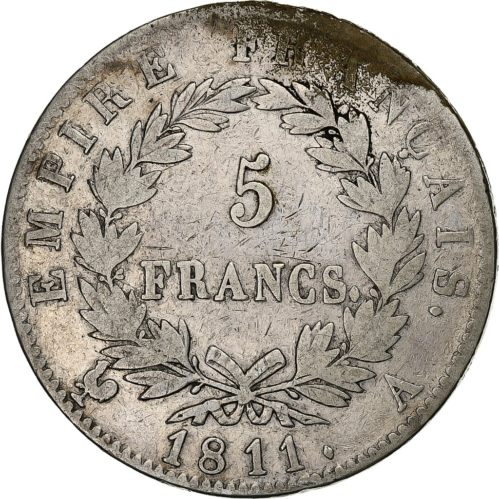 France, Napoleon I, 5 Francs, 1811, Paris, Silver, VF(30-35), Gadoury:584