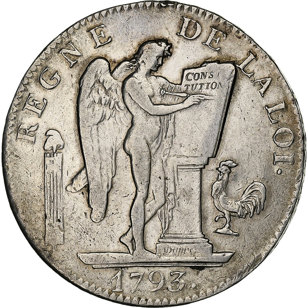 France, Ecu de 6 Livres, 1793 / AN II, Paris, Silver, EF(40-45), Gadoury:58