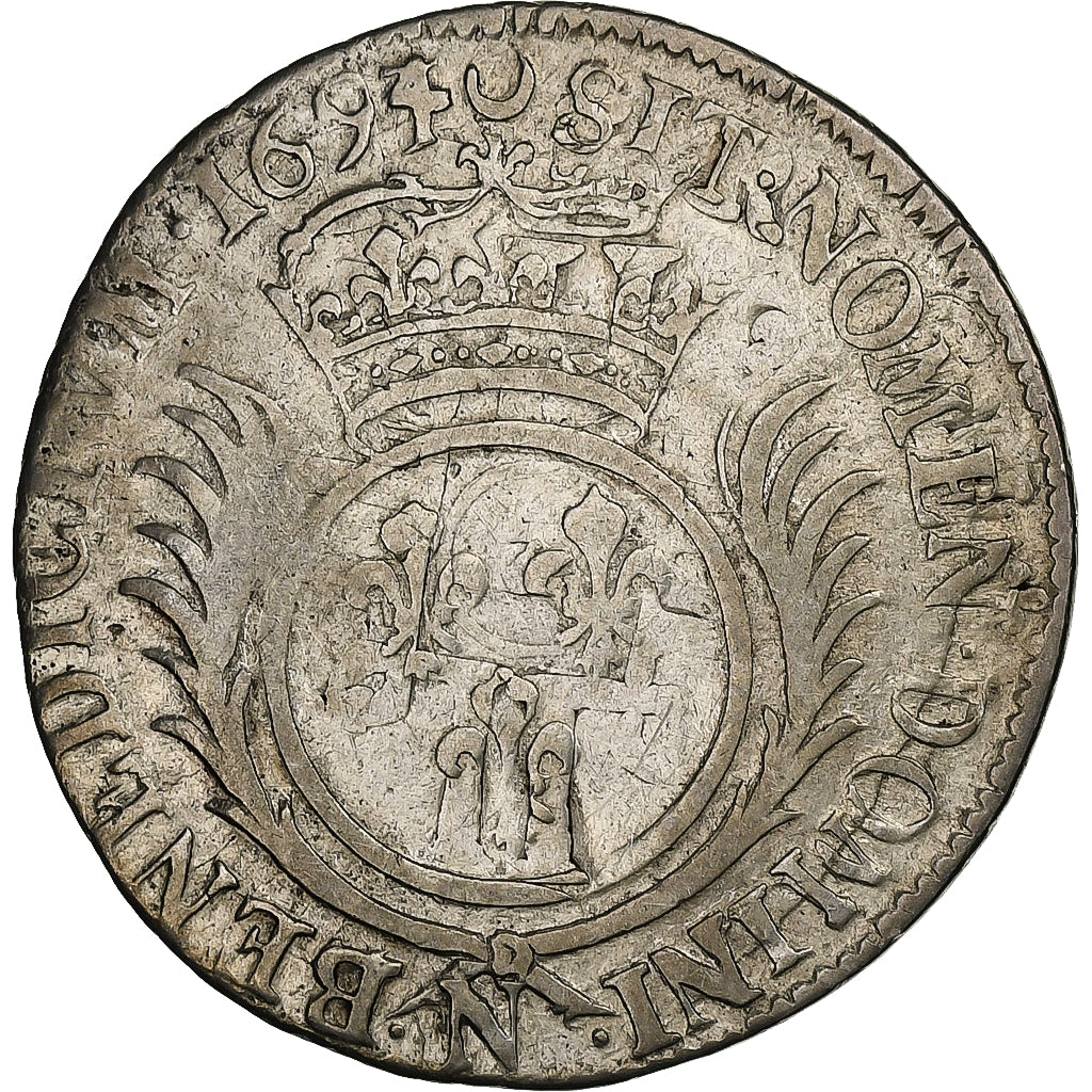 France, Louis XIV, 1/4 Ecu aux palmes, 1694, Montpellier, réformé, Silver