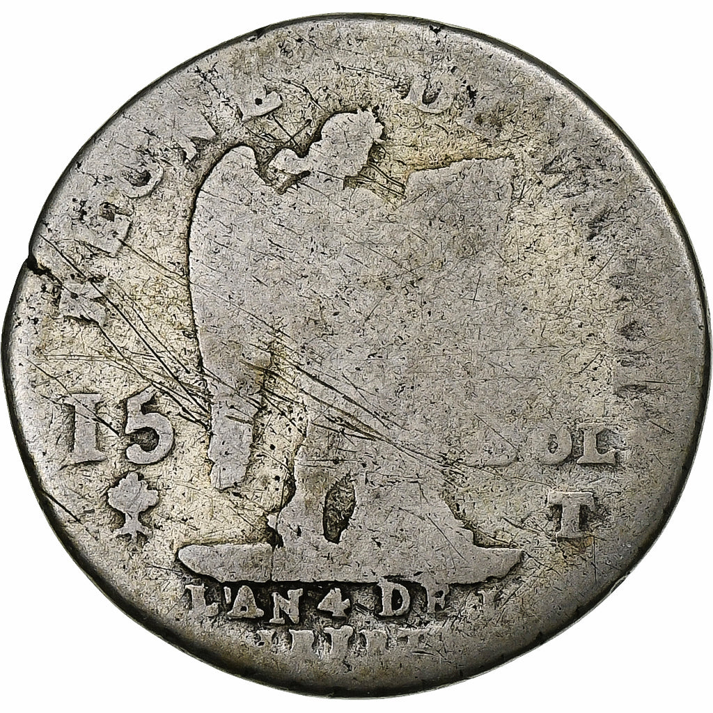Francia, Louis XVI, 15 Sols, 1792 / AN 4, Nantes, Plata, BC, Gadoury:36