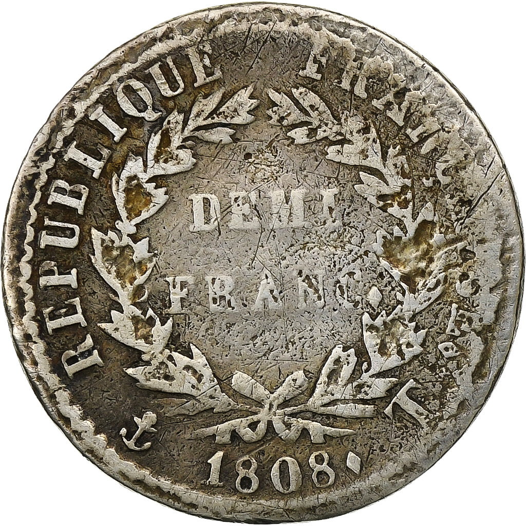 Frankreich, Napoleon I, Demi Franc, 1808, Nantes, Silber, S, Gadoury:398