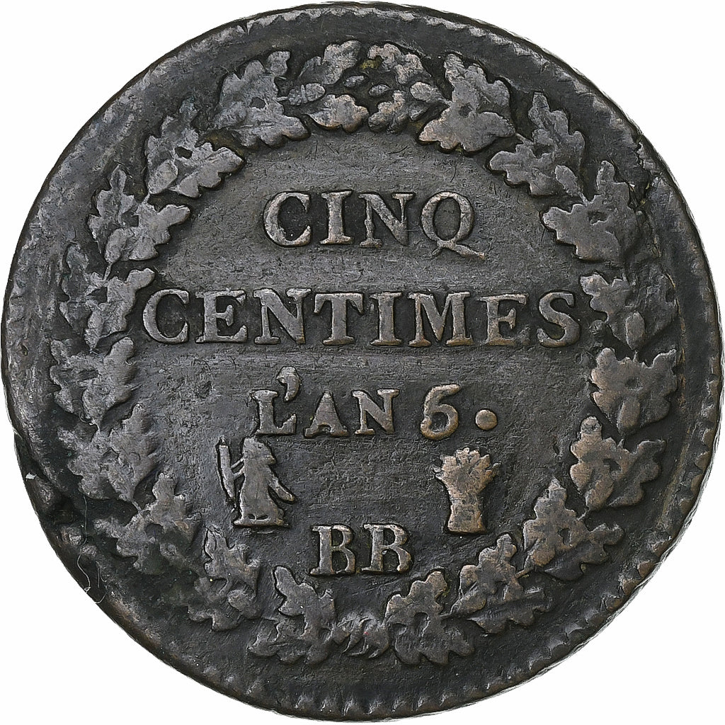Francia, 5 Centimes, Dupré, AN 5, Strasbourg, Bronzo, MB+, Gadoury:126
