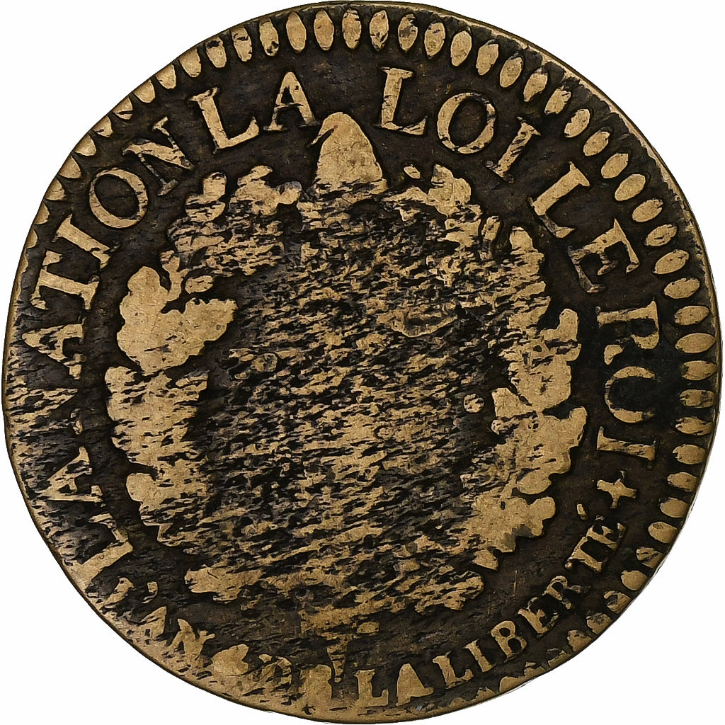 France, Louis XVI, 3 Deniers, 1792 / AN 4, Limoges, Brass, F(12-15), Gadoury:5