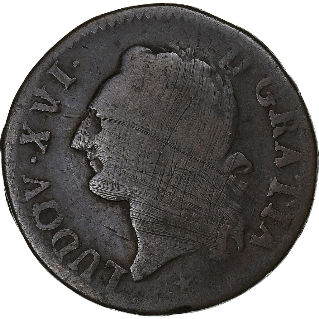 Francia, Louis XVI, 1/2 Sol, 1789, Lille, Rame, MB, Gadoury:349