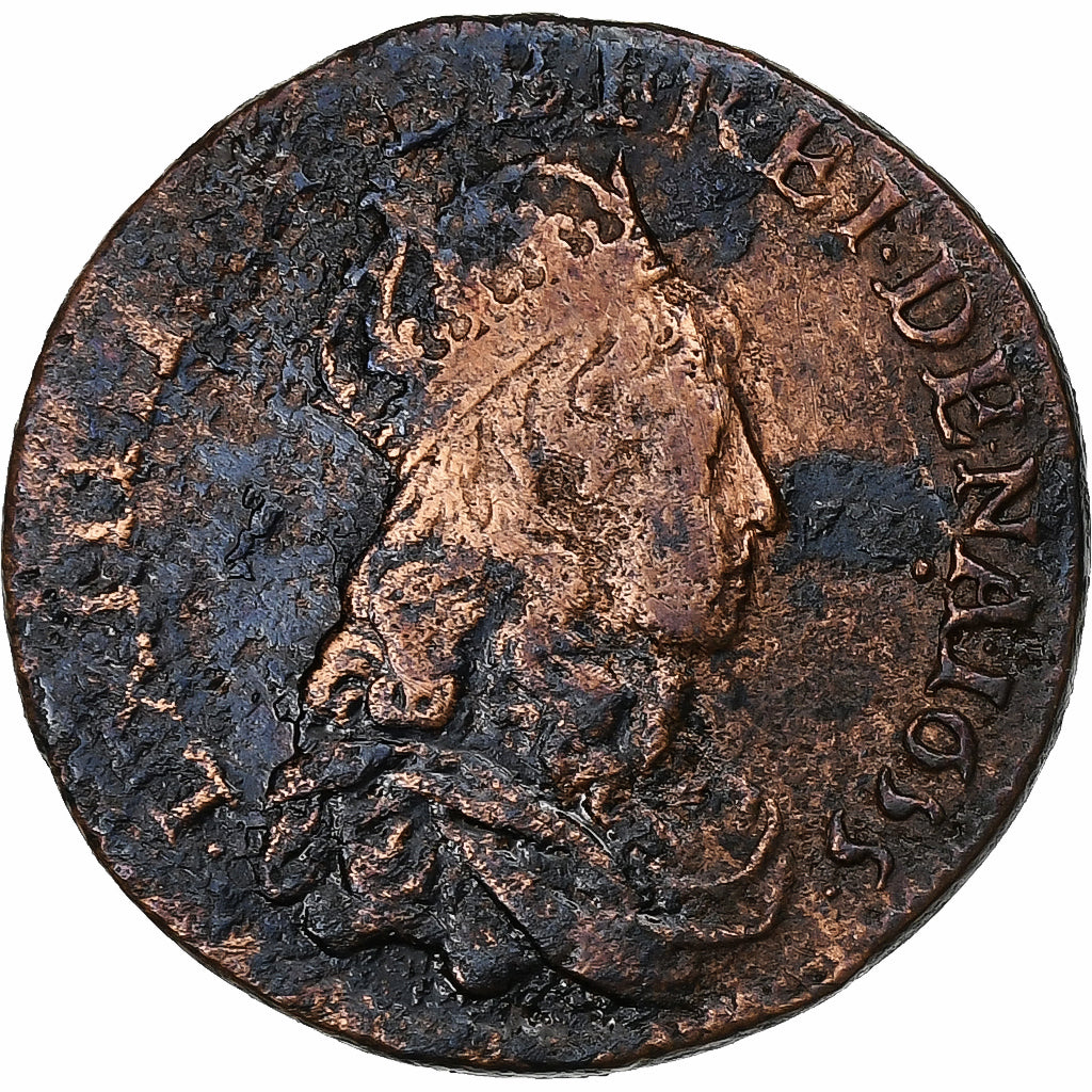 France, Louis XIV, Liard de France, 1655, Caen, Copper, VF(30-35), C2G:46