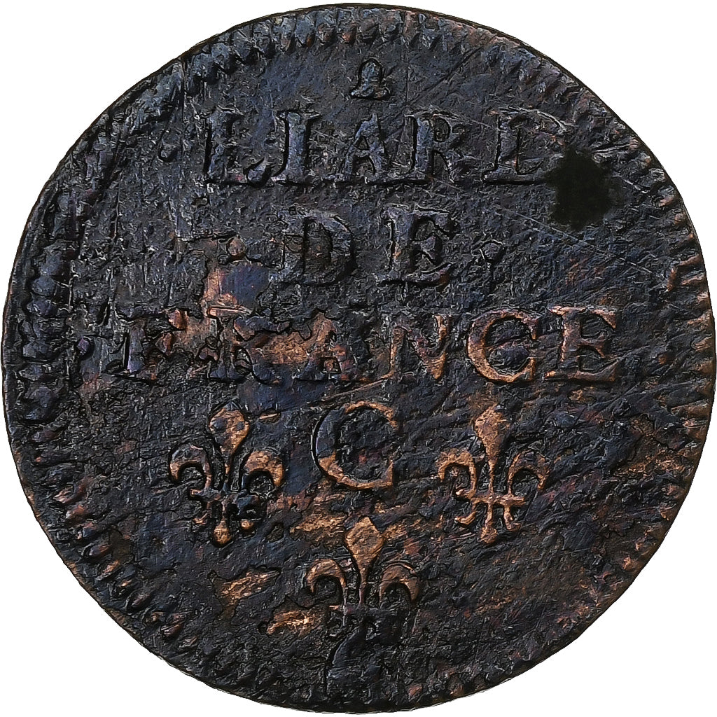 France, Louis XIV, Liard de France, 1656, Caen, Copper, VF(30-35), C2G:48
