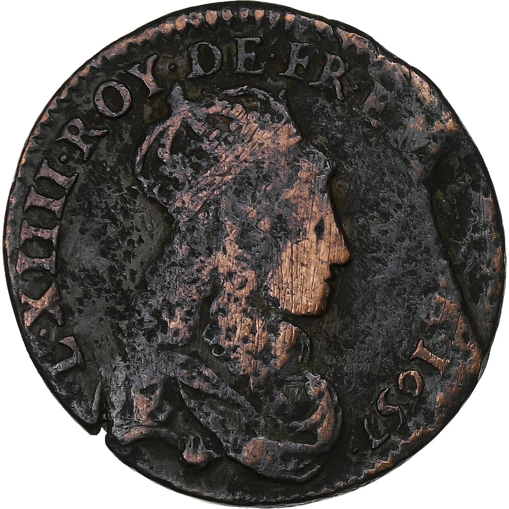 France, Louis XIV, Liard de France, 1657, Limoges, Copper, VF(30-35), C2G:116