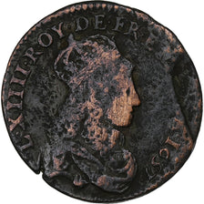 France, Louis XIV, Liard de France, 1657, Limoges, Copper, VF(30-35), C2G:116