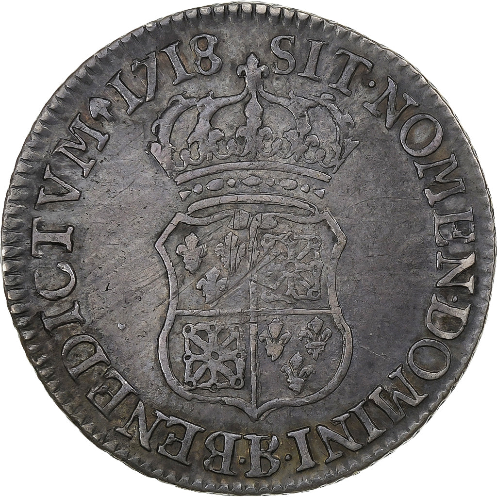 Frankrijk, Louis XV, 1/4 Écu de France-Navarre, 1718, Rouen, Zilver, ZF