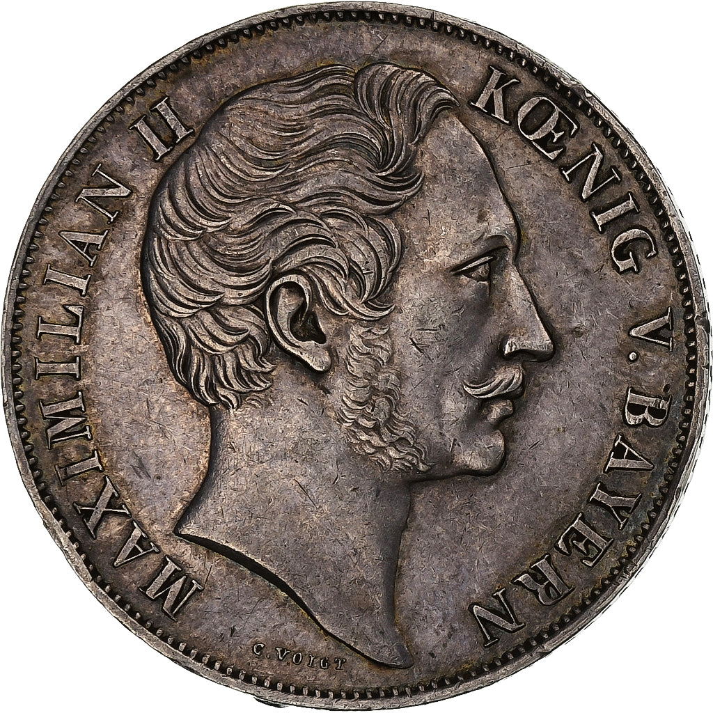 Kingdom of Bavaria, Maximilian II, 2 Gulden, 1852, Munich, Srebro, AU(55-58)