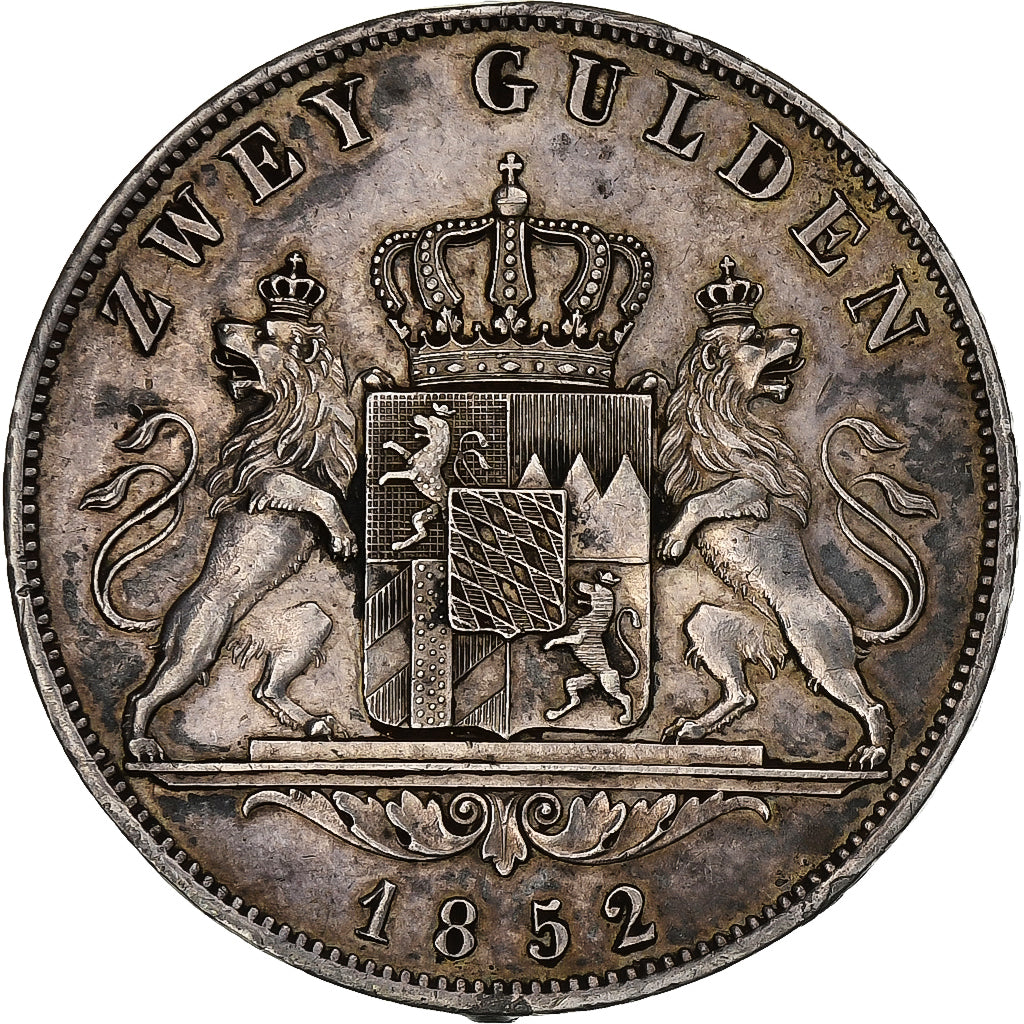 Kingdom of Bavaria, Maximilian II, 2 Gulden, 1852, Munich, Srebro, AU(55-58)