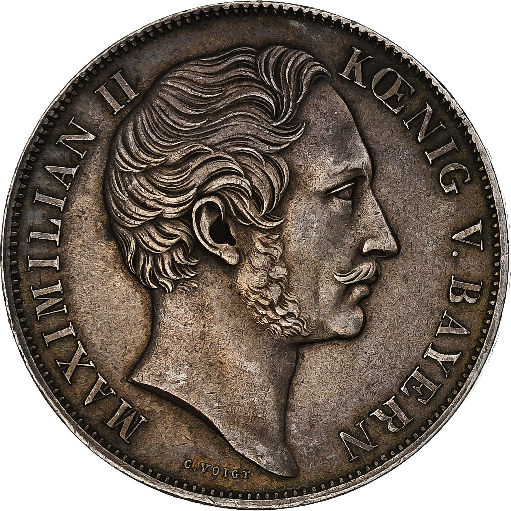 Kingdom of Bavaria, Maximilian II, 2 Gulden, 1855, Munich, Zilver, PR, KM:848