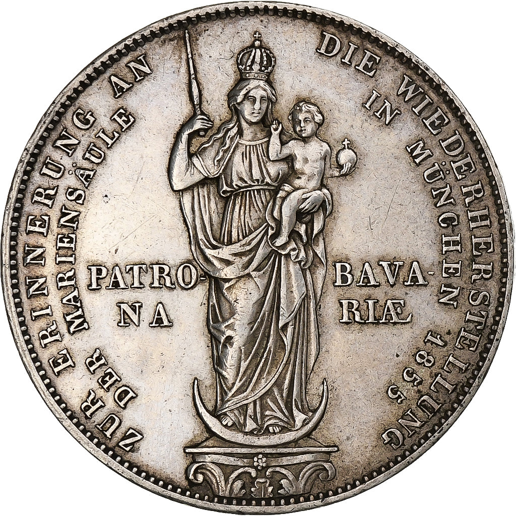 Kingdom of Bavaria, Maximilian II, 2 Gulden, 1855, Munich, Srebro, AU(55-58)