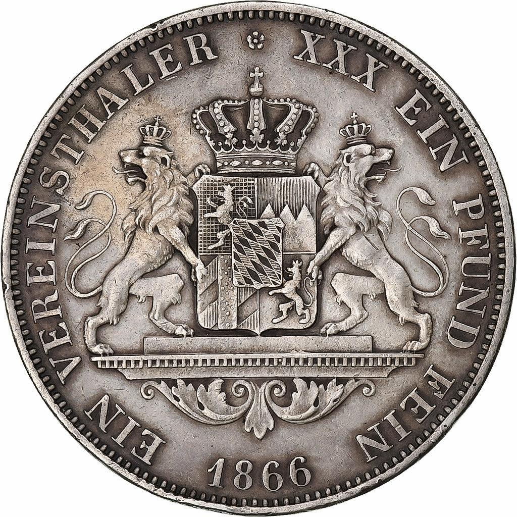 Kingdom of Bavaria, Ludwig II, Vereinsthaler, 1866, Munich, Zilver, PR, KM:869