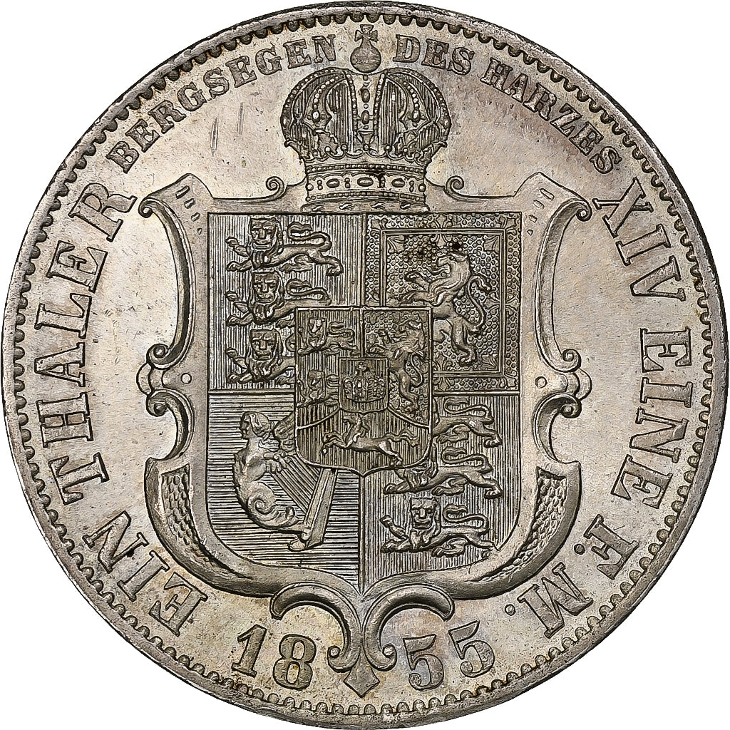 Kingdom of Hannover, Georg V, Thaler, 1855, Hannover, Prata, MS(60-62), KM:220