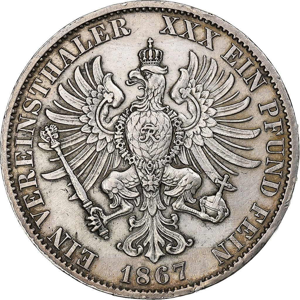 Kingdom of Prussia, Wilhelm I, Vereinsthaler, 1867, Berlin, Zilver, ZF+, KM:494