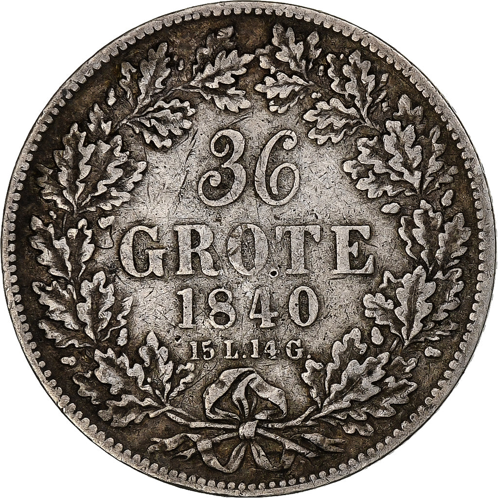Ville de Brême, 36 grote, 1840, Bremen, Argent, TTB, KM:233