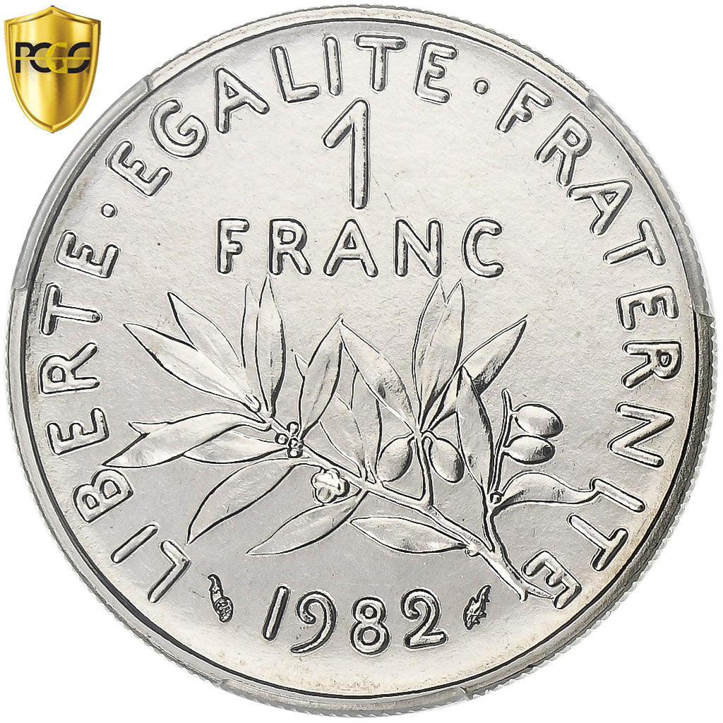 Francja, 1 Franc, Semeuse, 1982, Paris, Nikiel, PCGS, MS68, Gadoury:474