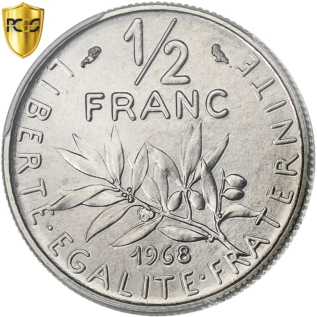 France, 1/2 Franc, Semeuse, 1968, Paris, Nickel, PCGS, MS69, Gadoury:429