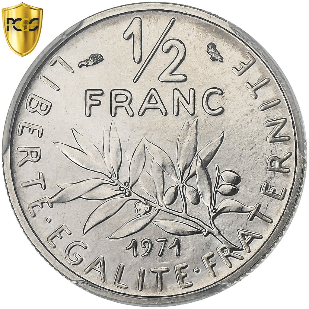 France, 1/2 Franc, Semeuse, 1971, Paris, Nickel, PCGS, MS69, Gadoury:429