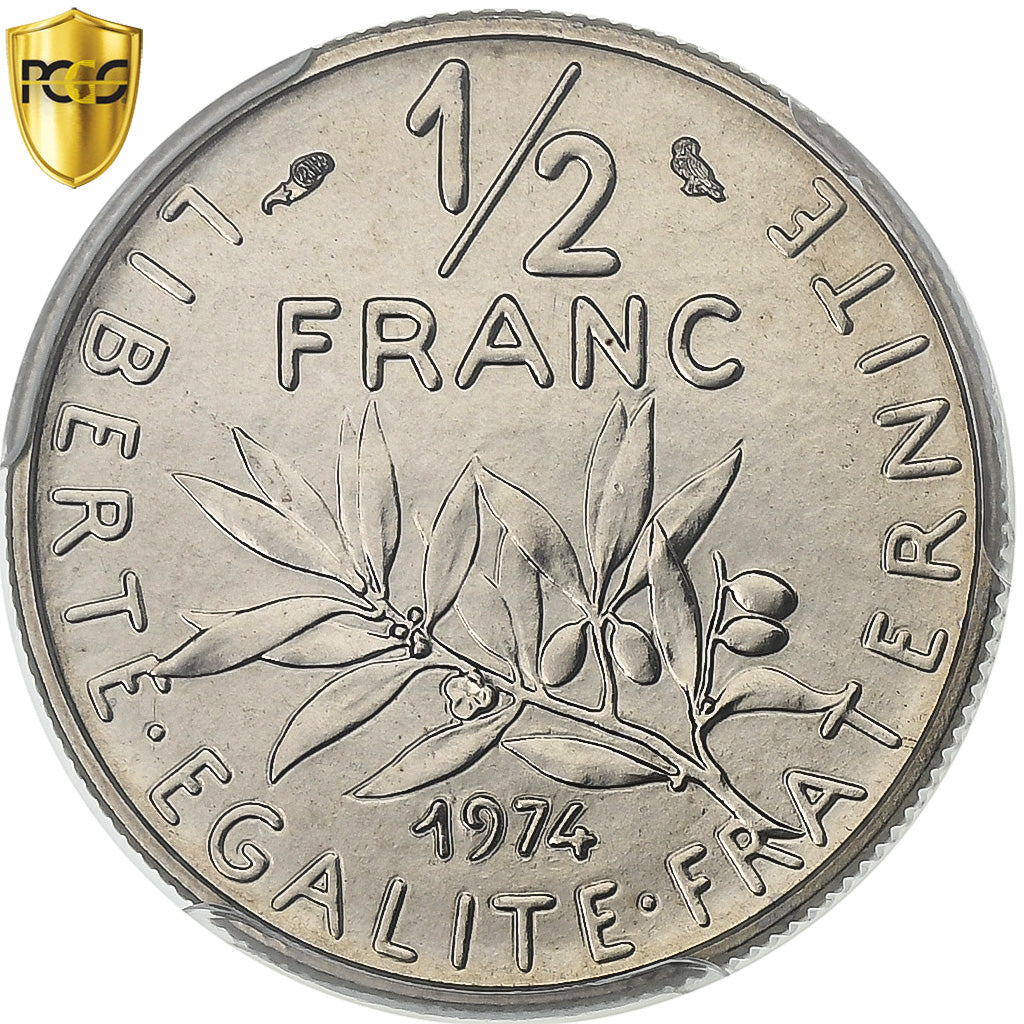 France, 1/2 Franc, Semeuse, 1974, Paris, Nickel, PCGS, MS68, Gadoury:429