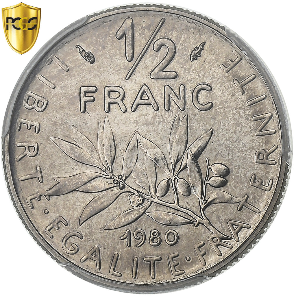 France, 1/2 Franc, Semeuse, 1980, Paris, Nickel, PCGS, MS66, Gadoury:429