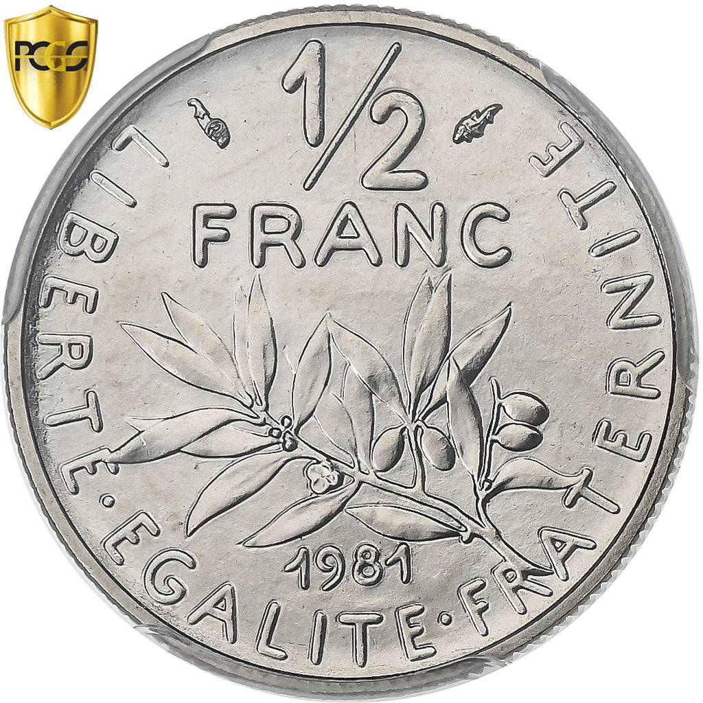 France, 1/2 Franc, Semeuse, 1981, Paris, Nickel, PCGS, MS68, Gadoury:429