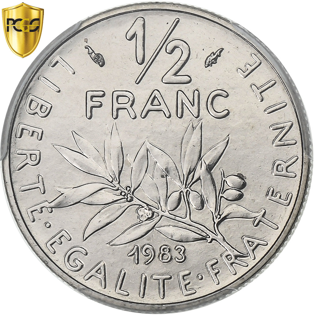 France, 1/2 Franc, Semeuse, 1983, Paris, Nickel, PCGS, MS68, Gadoury:429